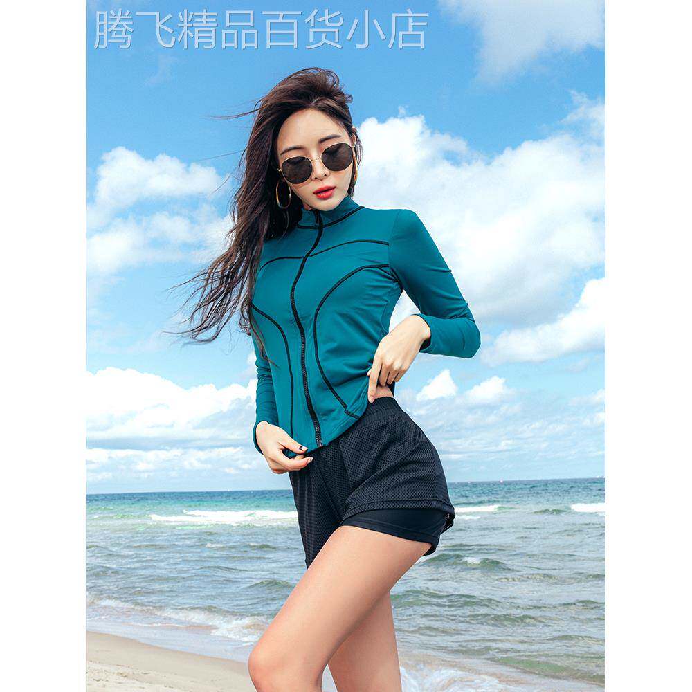 高级感泳衣女分体2025新款爆款平角保守长袖遮肚显瘦游泳馆专用装