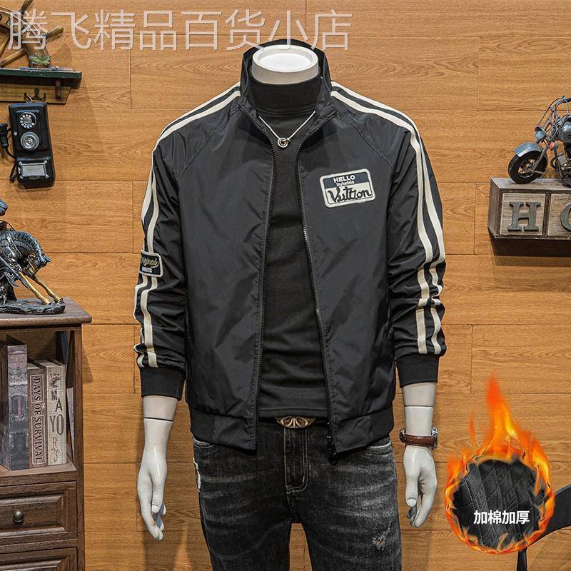 秋冬潮牌外套男修身撞色条纹工装夹克男新款立领休闲百搭韩版上衣