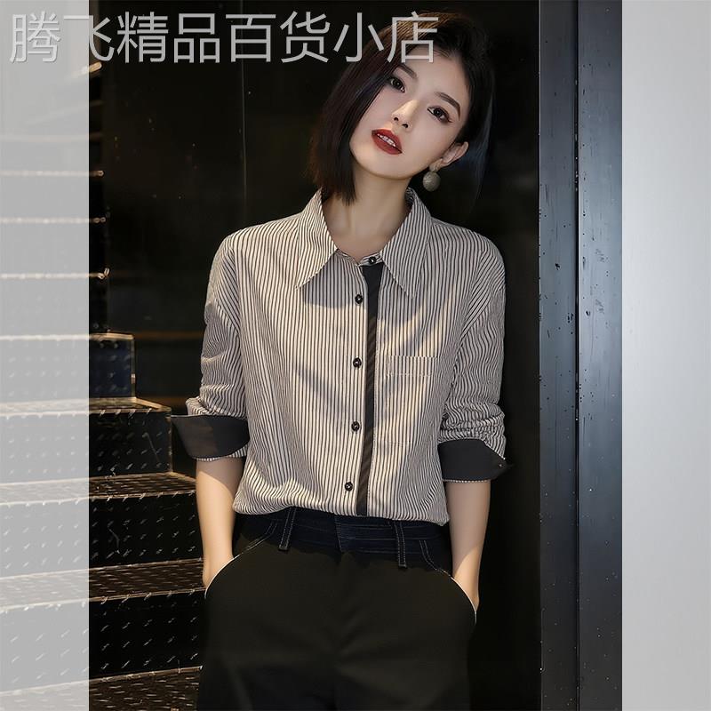 翻领设计感条纹衬衫2026春夏新款女宽松衬衣独特休闲职业通勤上衣