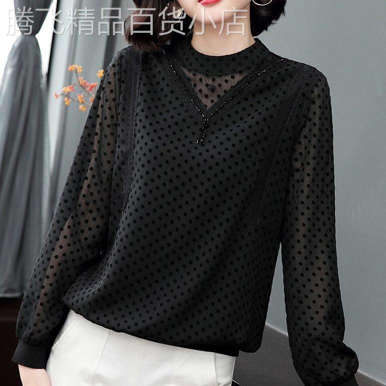 雪纺衫女士长袖遮肚小衫2026春秋新款中年妈妈打底衫大码洋气上衣