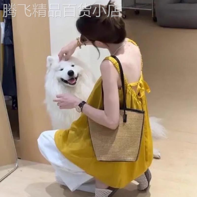 多巴胺黄色吊带背心 露背减龄娃娃衫 宽松无袖上衣 夏季度假风