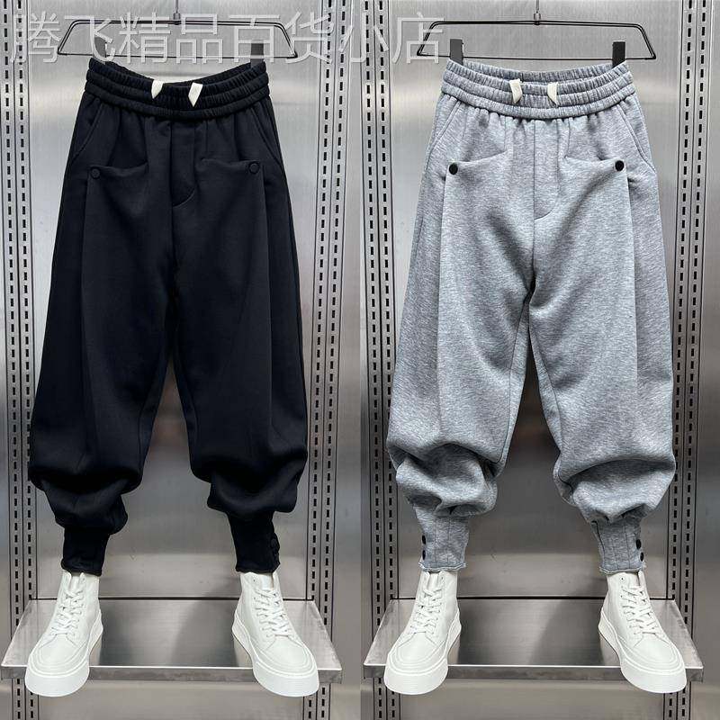 运动卫裤男春秋冬季潮牌痞帅宽松束脚哈伦休闲裤搭配马丁靴长裤子