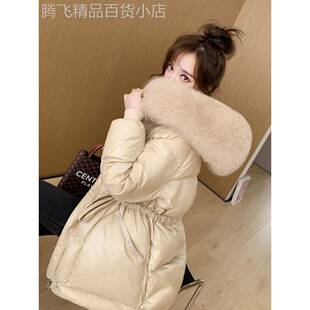 真毛领羽绒服女2024冬新款小香风加厚中长款白鸭绒小个子收腰外套