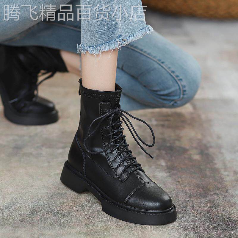欧货黑色真皮马丁靴女2025年冬季新款小个子内增高加绒厚底短靴子