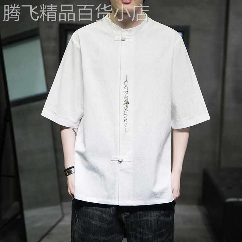 潮牌夏季薄款复古中国风短袖t恤男宽松大尺码青年唐装半袖上衣T恤