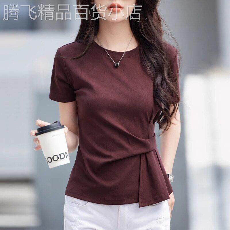 短款短袖T恤女2026夏季新款不规则遮肚子显瘦女士设计感气质上衣