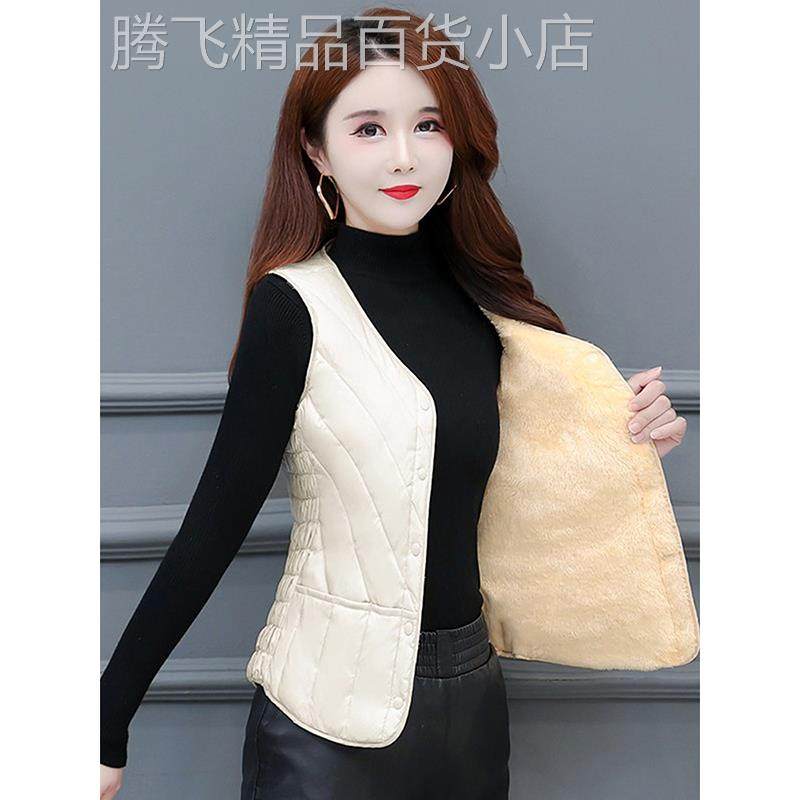 羽绒棉马甲女2025秋冬新款短款修身大码V领背心外穿加绒保暖内胆