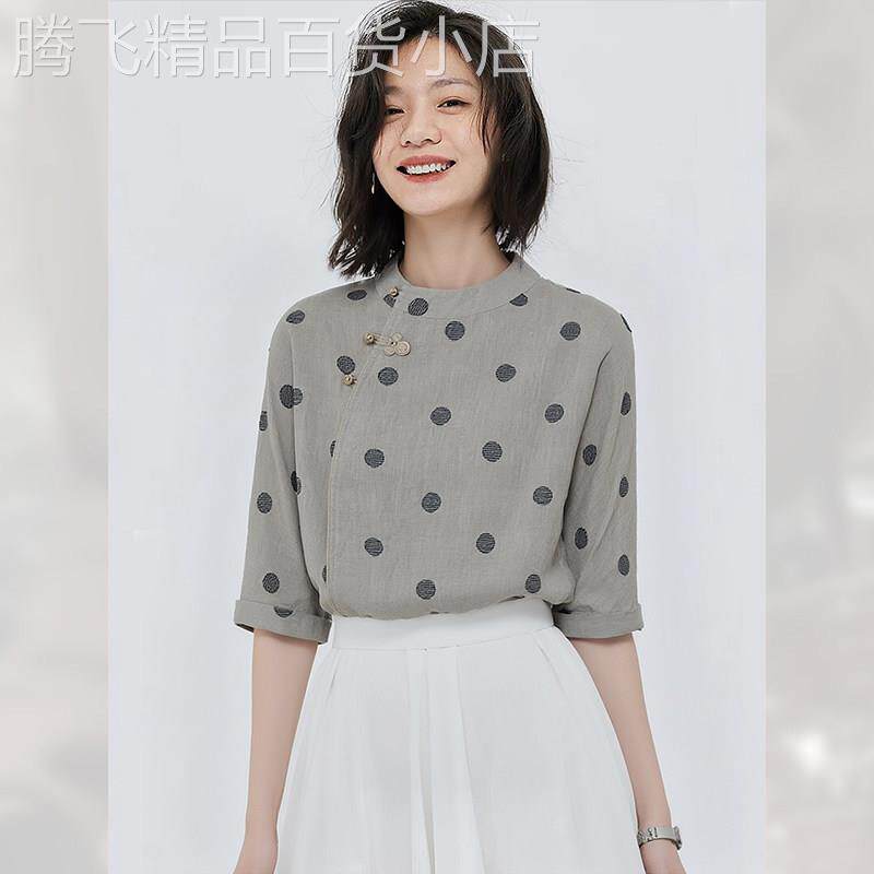 气质简约立领波点上衣女装夏季2026年新款复古短袖衬衫设计感小众