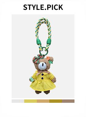 原创黄色裙子小熊包包挂件 可爱毛绒玩偶公仔书包挂饰 情侣钥匙扣