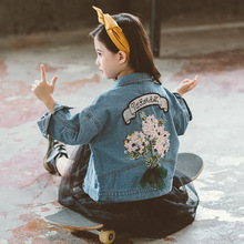 新款 儿童牛仔外套女童时尚 刺绣花朵丝带洋气牛仔上衣 童装 2019秋季