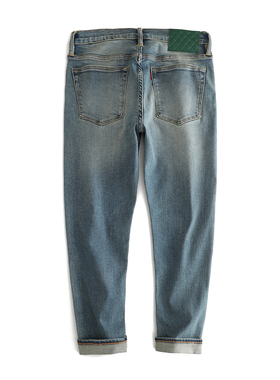 秋冬九分牛仔裤男士修身小直筒弹性8分裤复古绿色简约百搭3种裤长