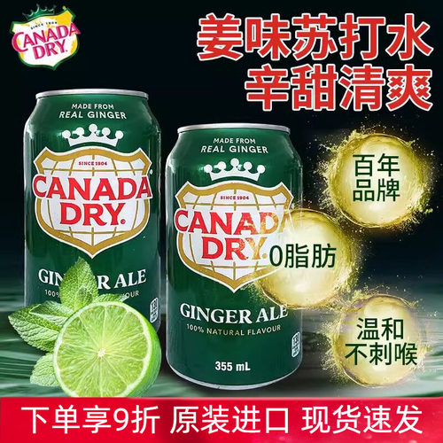 加拿大进口Canada dry Ginger Ale姜汁味汽水干姜味水苏打水355ml