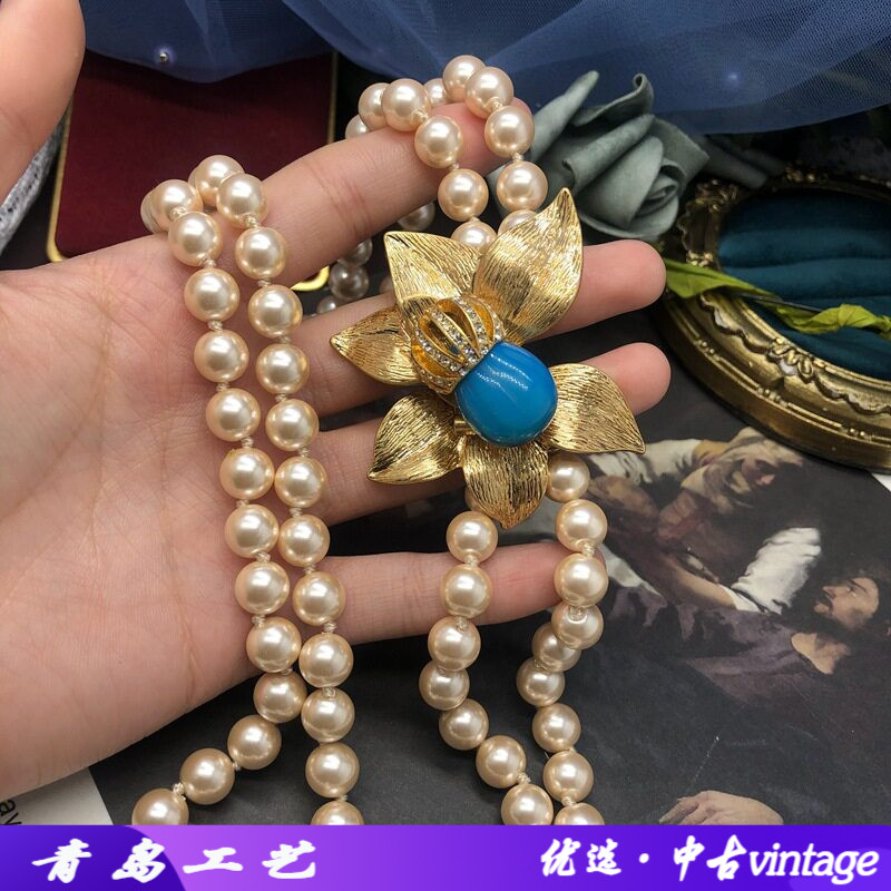 饰品香槟色琉璃珍珠项链耳饰花朵