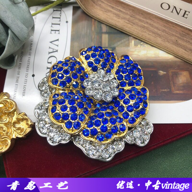 青岛中古高档深邃蓝宝石花朵胸花