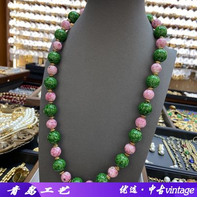 中古vintage宫廷风老料子粉蛙绿