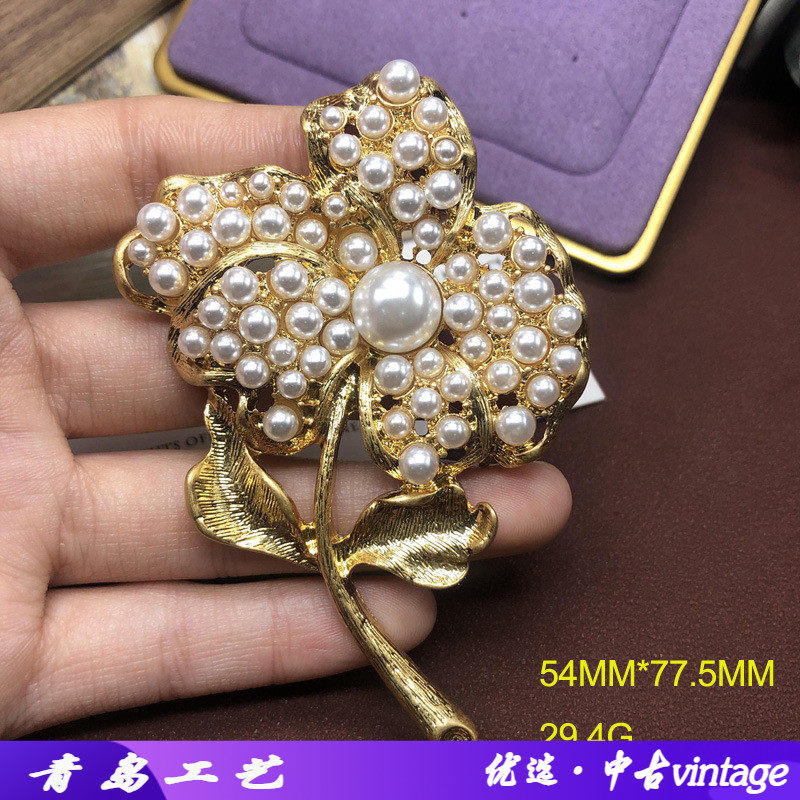 中古vintage饰品胸针花朵造型镶
