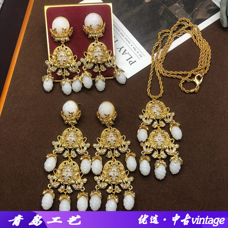 中古vintage飾品鑲鉆掃肩款耳墜