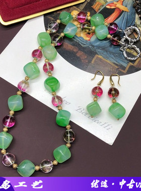 新款潮经典百搭方糖绿色琉璃珠串