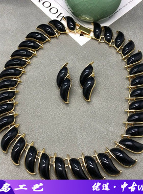 西洋中古风饰品经典黑色镀真金颈