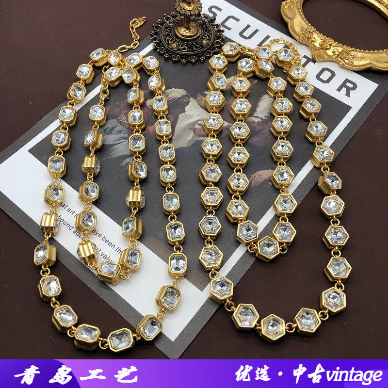 中古vintage饰品金色竹节菱形毛
