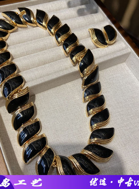 中古气质叶子耳环设计感繁华珐琅