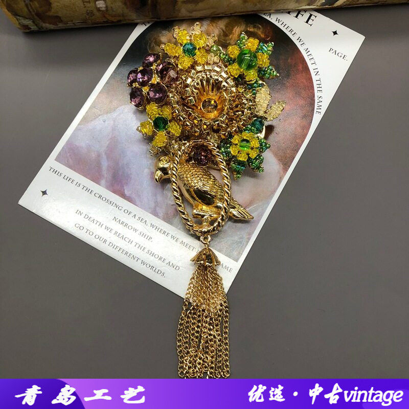 欧美高档百搭合金水钻玻璃胸针精