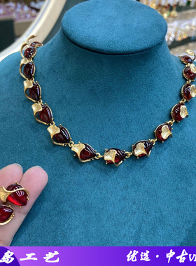 红色水滴琉璃叶子项链项链