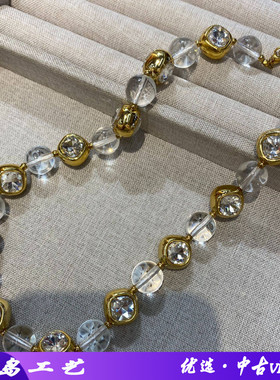 法式感白水晶项链透明圆球白边颈