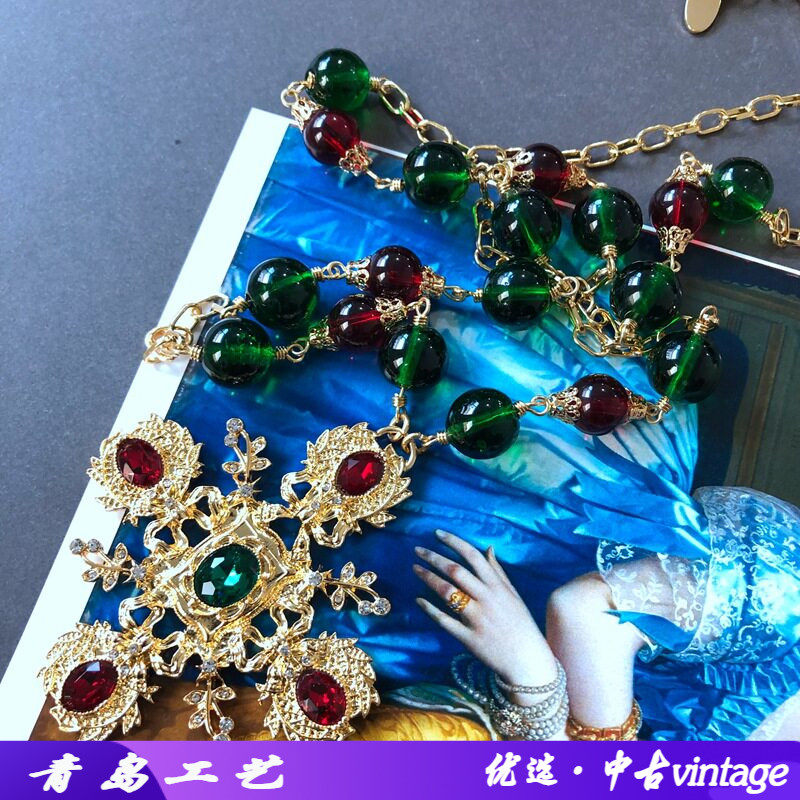 电镀真金古vintage红绿色琉璃圆