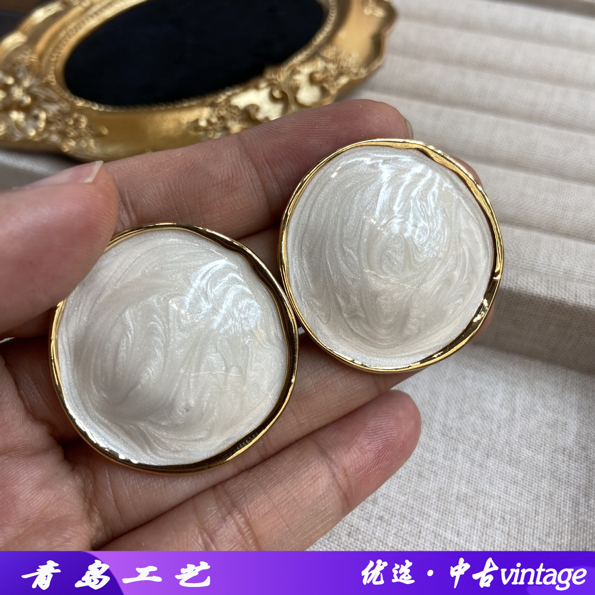 牛奶白珐琅滴油圆形白色耳环圆圈