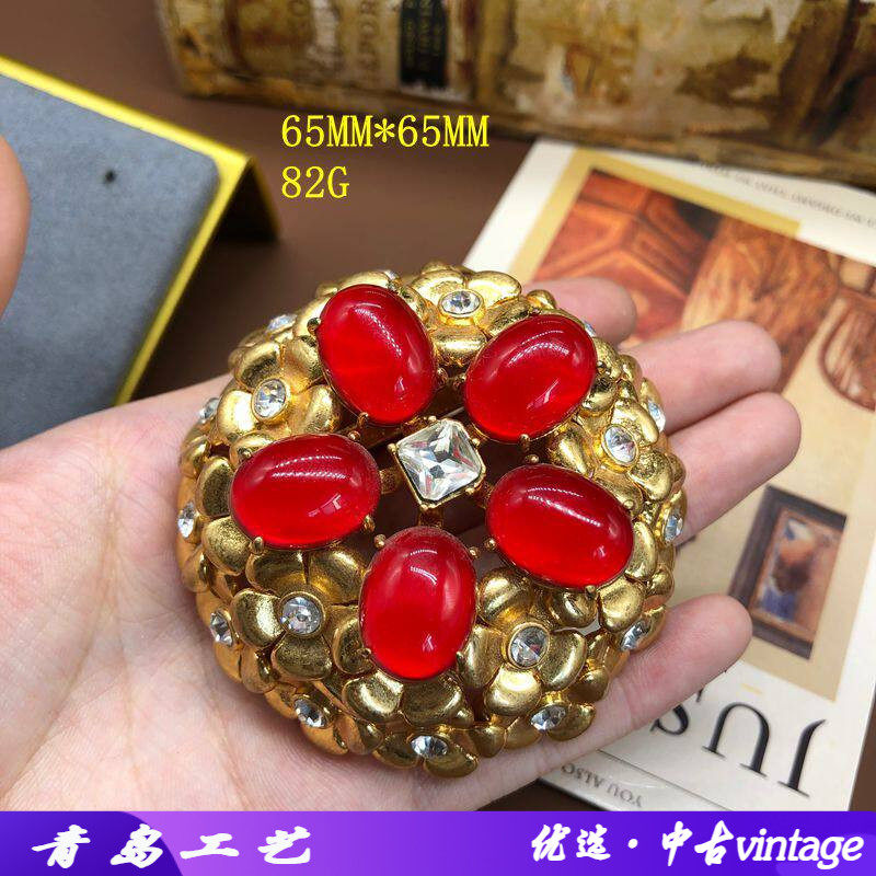 中古个性立体设计感铜材质花朵胸