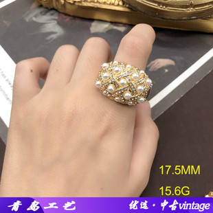 镀真金复古设计轻奢小珠珍珠镶钻戒指花朵镂空珍珠吊坠耳饰