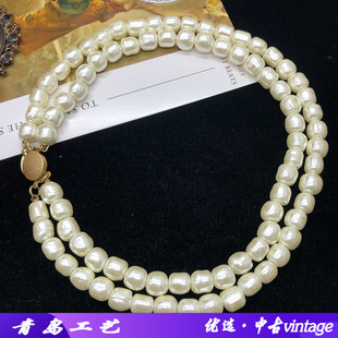 西洋中古短款项链双层不规则仿巴洛克琉璃珍珠卡扣毛衣链百搭简约