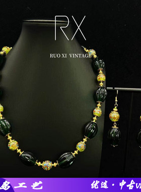 风尾vintage耳环宫廷祖母绿穆拉