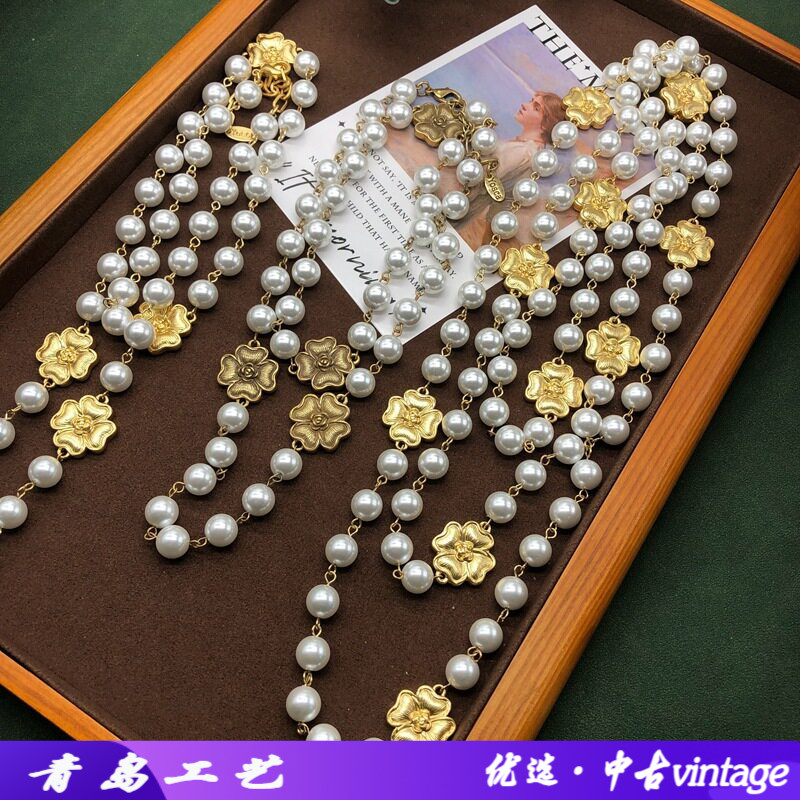 vintage做旧复古金项链四叶花琉