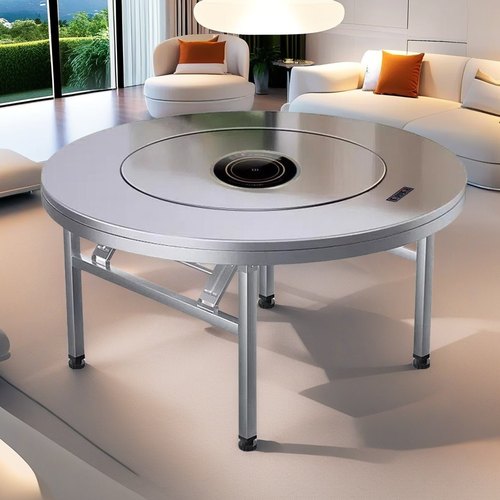 不锈钢转盘圆桌电磁炉火锅桌