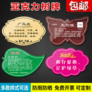 亚克力树牌树木名称介绍植树节树牌植物挂牌认养标识提示牌学校公园园林果树绿化信息仿木纹悬挂吊牌支持定制