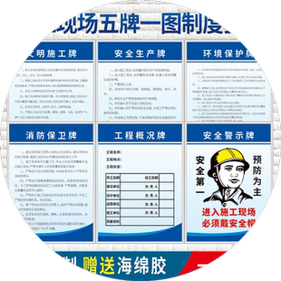 建筑工地项目施工现场五牌一图牌八大员岗位职责制度牌安全生产文明消防保卫环境保护工程概括施工警示标识牌