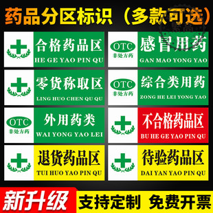 全套药房药店药品分类牌不合格药品区退货区待验区标签分区域牌门诊医院诊所大药房药品分区域分组标识牌