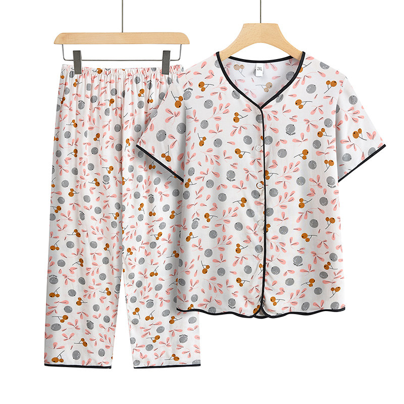 中老年女装妈妈夏装套装家居服睡衣奶奶装棉绸短袖夏天老太太衣服