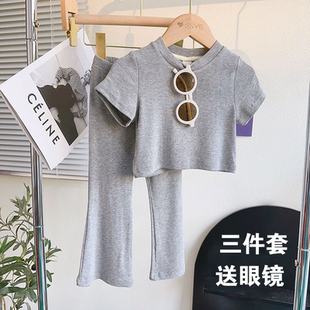 夏季女童洋气喇叭裤套装高品质宝宝童装小女孩大弹力洋气韩版短袖