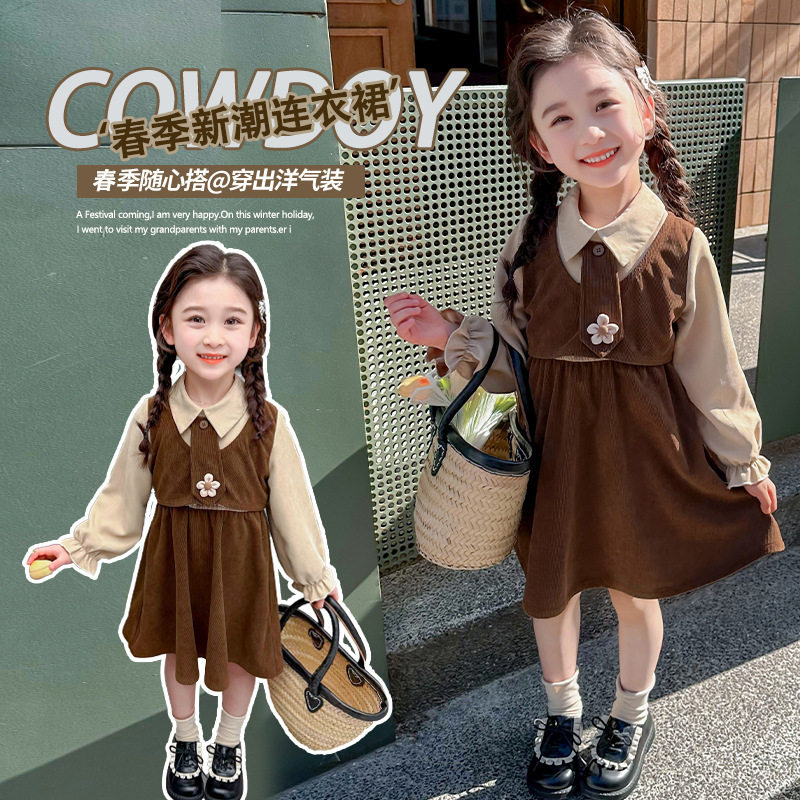 品牌专柜女童春秋连衣裙学院风