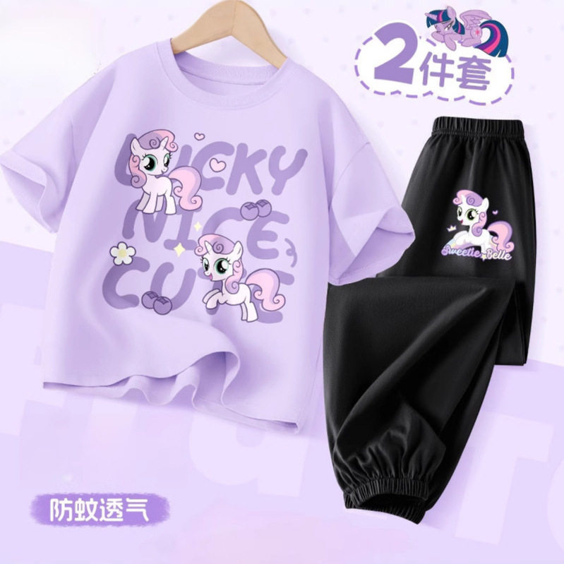 品牌专柜女童夏季短袖长裤套装新款中大童速干上衣薄运动裤两件套