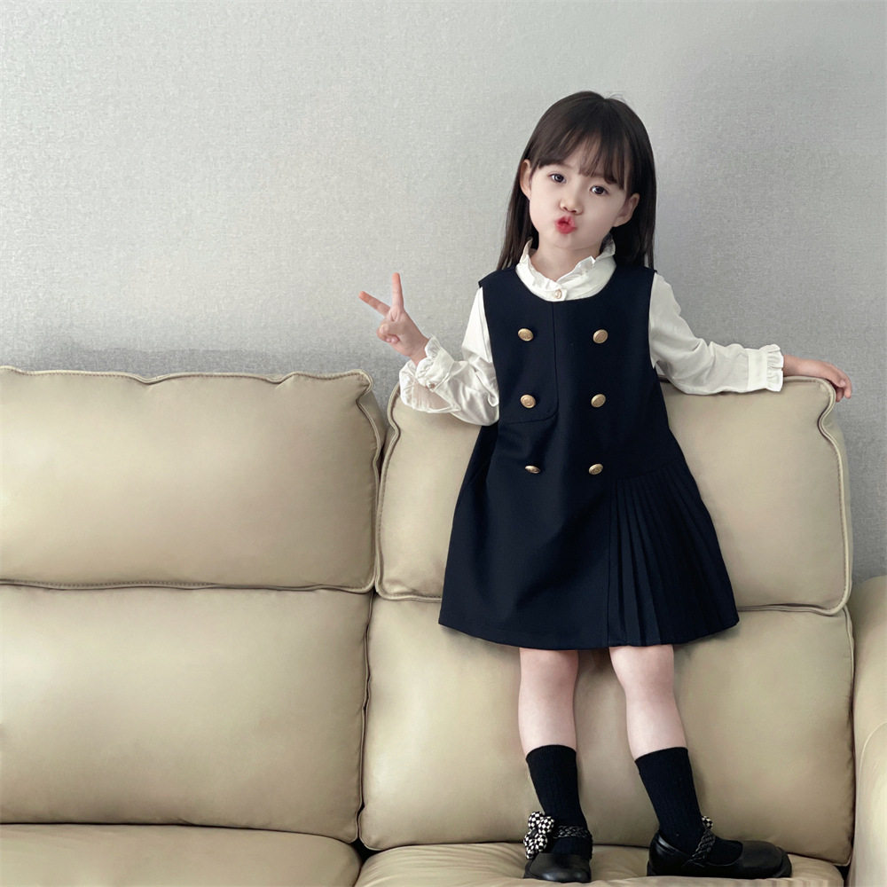 品牌专柜春秋女童学院风连衣裙