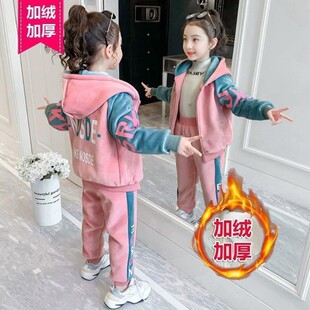 品牌专柜女童金丝绒卫衣加绒加厚春秋冬休闲运动服双面绒两件套装