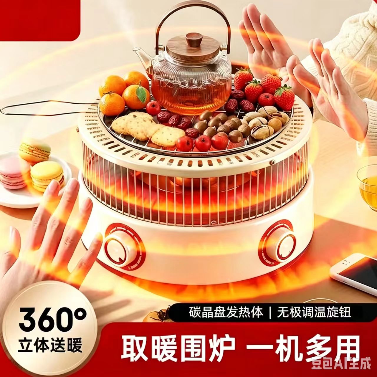 围炉煮茶取暖器家用烤火炉电暖器室内取暖炉家用节能电烤火器