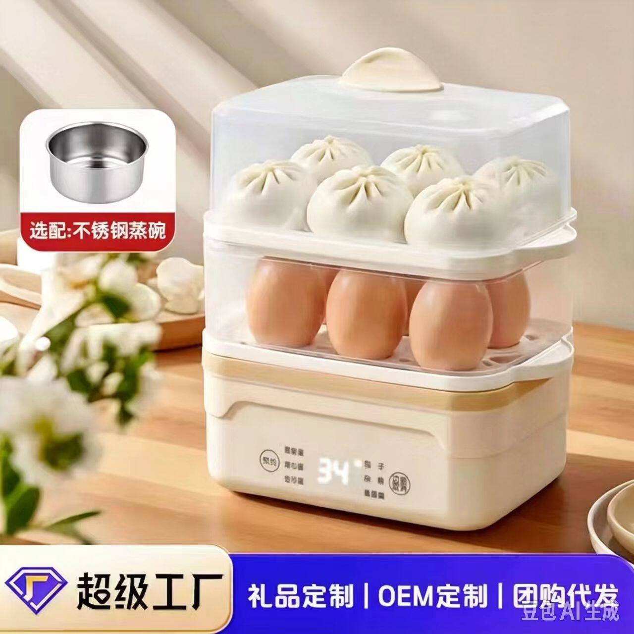 蒸蛋器大容量双层定时电蒸锅家用自动断电早餐机煮蛋器多功能