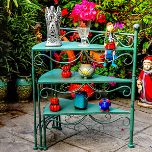 欧式复古三层可折叠花架室内户外阳台花盆架园艺淋雨置物架阶梯架