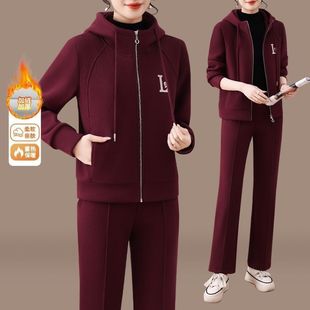 中年女装加绒加厚运动套装女新款冬季年轻妈妈冬装休闲外套两件套