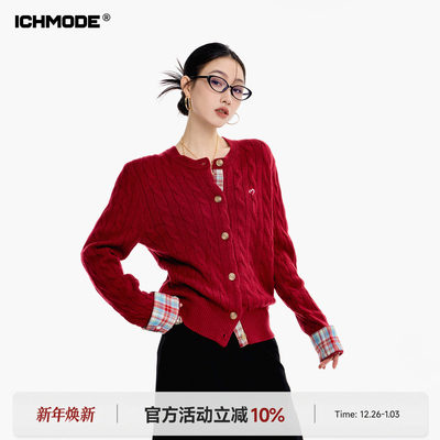 ICHMODE美式短款红色毛